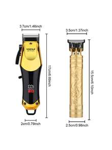 HIENA 2pcs/Set Men's Haircut & Trimming Combo, T9 Blade, Digital Display Electric Hair Clipper, Integrated Tool Kit, Suitable For Home Use (Single Hair Clipper Also Available)