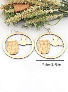 1 Pair Wooden Hollow Geographical Map Earrings, Vintage African Pattern Wooden Round Boho Earrings