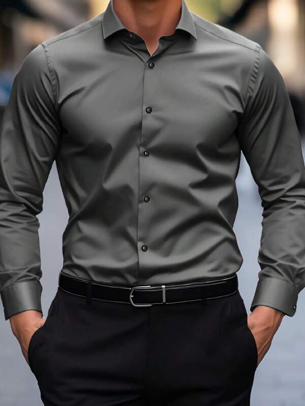 Camicia casual elegante da uomo, in colore unito, colletto button-down, manica lunga, adatta per l'uso quotidiano, i tragitti lavorativi, le uscite e gli eventi. Si può abbinare a pantaloni da completo o abiti per feste, matrimoni e luna di miele. Adatta come regalo per figli, mariti, fidanzati e padri.