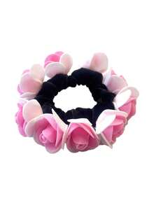 1个泡沫玫瑰花布艺发圈，适合女士在海滩度假时打造丸子头造型，猫耳发圈，马尾辫发圈，橡皮筋发圈，发绳，弹性发圈，发圈，发饰，头饰，弹性发带 - 彩色 - 查看 23