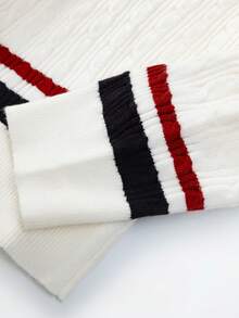 Men Striped Trim Cable Knit Cricket Sweater Without Shirt, Fall/Winter, Long Sleeve Top