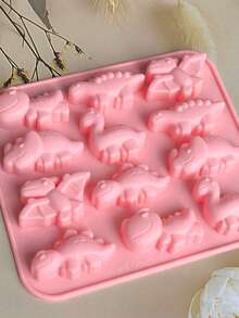 1/2/3 件恐龙形状硅胶糖果/巧克力/果冻/冰块模具，12 腔动物烘焙模具 - 藕粉色 - 查看 4