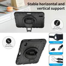 1pc Stock Case Compatible With Ipad 10th/ 9th/ 8th/ 7th/ 6th/ 5th/4th Generation 8.3'' 10.9/11''/ 9.7'', IPad 11(A16 2025) IPad (A16) 11 Inch 11th Generation 2025 Galaxy Tab A8 10.5 Inch 2022 With PET Film IPad Pro/Air6/Air7 11 2018/2020/2021/2022/2024/2025 Shockproof Case With Pencil Holder [360° Rotating Hand Strap] &Stand - Black (with Black Shoulder Strap + PET Film) - View 11