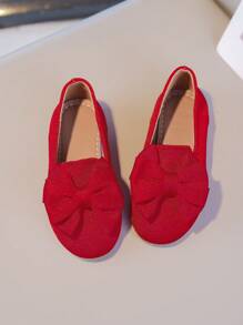 Scarpe da principessa colore unito per bambine, ballerine per bambini con grande fiocco decorativo, moda versatile adatta per primavera e autunno, per all'aperto e viaggi