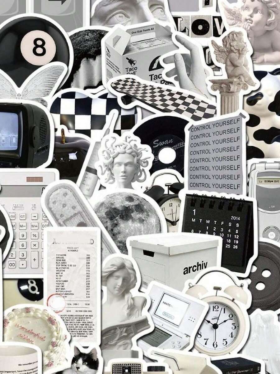 55種文字、裝飾圖案、貼紙、動物吸引力、短語、文本、diy防水貼紙、塗鴉貼紙 - 彩色 - 查看 1