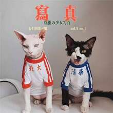 春夏轻薄无毛猫服装，复古斯芬克斯猫T恤 - 橘色 - 查看 1