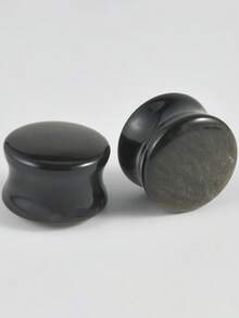 一对朋克黑曜石实心耳洞耳坠双喇叭形耳塞穿孔加固扩耳耳环身体饰品