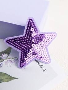 6 件紫色闪亮星星图案布贴，卡通风格刺绣缝制贴花，DIY 工艺品适用于衣服、鞋子、帽子、包包等。