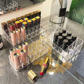 1 件化妆品收纳盒透明口红收纳盒12/18/36 格口红和指甲油展示架支架口红盒架子收纳盒口红展示架支架化妆品和珠宝收纳盒，适用于假日海滩、浴室收藏、卧室收藏，大容量