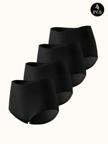 4 piezas de bragas de algodón con cintura alta y cómoda, color negro