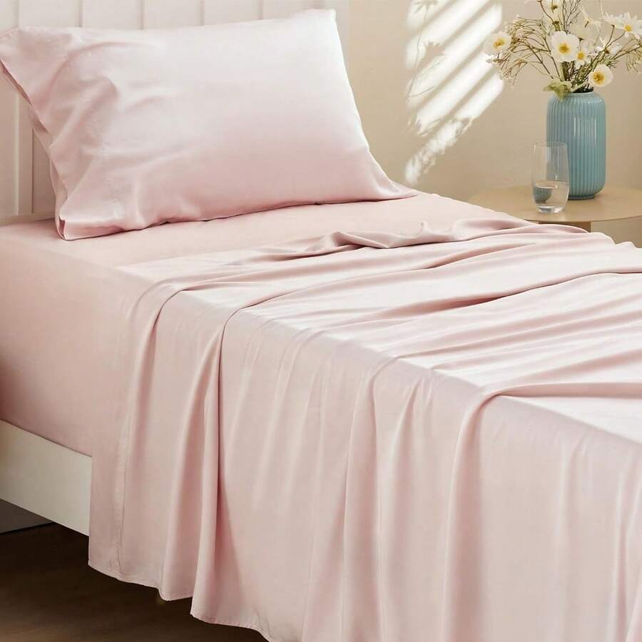 Bedsure Queen Sheet Set, Cooling Sheets For Queen Size Bed Set, Rayon Derived From Bamboo, Breathable & Soft Deep Pocket Up To 16 Inches, Hotel Luxury Silky Bedding, Bedsheet & Pillowcases, Dark Grey - 11 - 粉紅色 - 查看 1