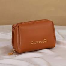 RANCAI 1pc Big Capacity Travel Makeup Bag, Waterproof PU Leather Cosmetic Organizer Pouch, Flat Wide Open Toiletry Bag With Divider - Multicolor - View 4