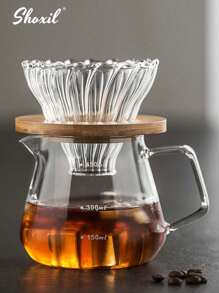 shoxil 2 Stücke/Set, Kaffeefilter Set, Glaskaffeetopf und Filterkanne mit Bambusständer, Glaskaraffe und Kaffeefilter, Tropfkaffeemaker Set für Zuhause oder Büro, 1-4 Tassen
