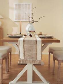 1 pieza Tapete de mesa con decoración de flecos en estilo bohemio, adecuado para la decoración del hogar, granja, sala de estar - Color de la tarjeta blanca - Ver 5