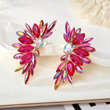 1 par de llamativos y lujosos pendientes con forma de ala de cristal de colores para mujeres