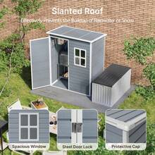 Lofka 5x3 FT Outdoor Storage Shed With Lockable Door, Resin Weatherproof Plastic Garden Shed With Floor & Ventilation, Backyard Shed For Patio, Lawn Tools, Bike, And Toys - Grey - View 6