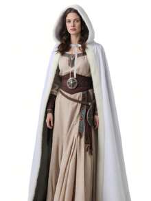 Medieval Hooded Cloak Renaissance Viking Cloak Fur Cape With Hood For Men And Women - Lis Velvet 5-Raw Edge - Xem 10