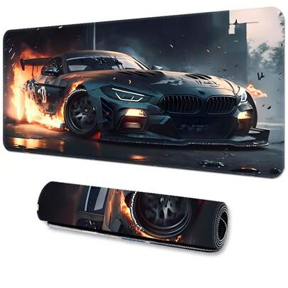 Flame Sports Car Extra Large Mouse Pad, Gaming Desk Pad, Big Keyboard Mat, Rubber Non-Slip Bottom, Stitched Edge, Gift Mouse Pad, Desk Protector, Study Desk Pad, Multiple Sizes Available, Computer Keyboard Pad, Laptop Pad Back To School Gaming Mouse Pad