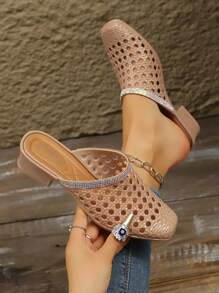 Summer Fashion Elegant Khaki High Heel Sandals With Rhinestone Decoration