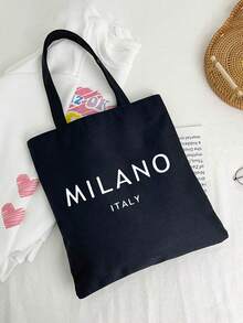 Canvas Shoulder Bag,MILANO ITALY Tote Bag And A Printed Small Bag,Personalized Wedding Gift Bag For Female Bridesmaids, Makeup Bag, Travel Simple Storage Bag, Solid Color Cosmetics Wallet, Large Capacity Travel Makeup Bag - Multicolor - View 6