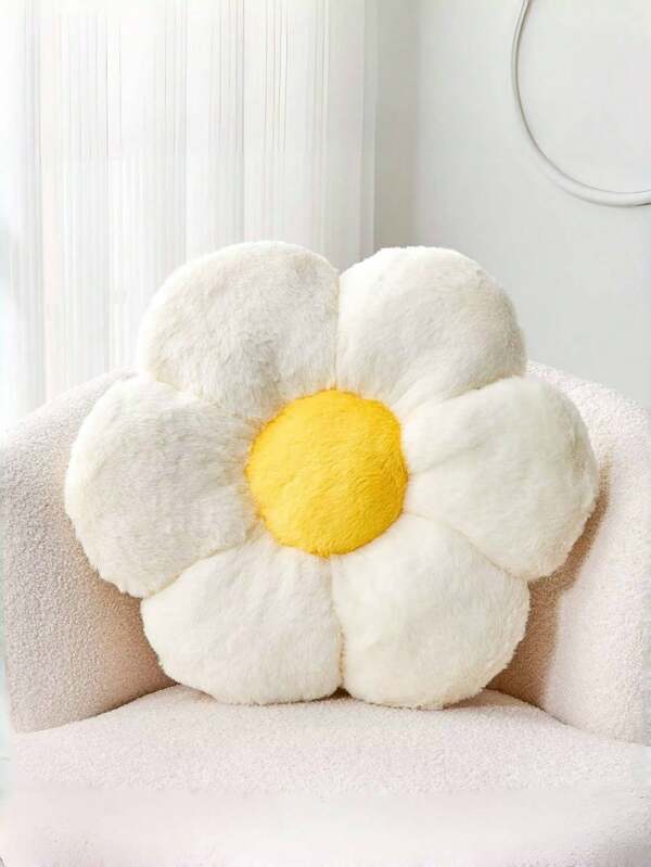 Weißes Blumen Kissen, süßes dekoratives blumenförmiges Zierkissen, hergestellt aus Kunstkaninchenfell, weiches Blumen Plüschkissen, Bodenkissen, Raumdekoration, Schlafzimmer Wohnzimmer Accessoires, geeignet für Halloween und Weihnachtsdekoration.