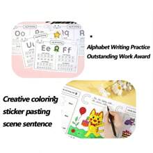 Juego de 25 piezas/Set de cuaderno para practicar caligrafía con 6 bolígrafos de colores, libro para colorear DIY para mejorar las habilidades de escritura y expresión de los niños, desarrollar la construcción de oraciones y la percepción del color, gran regalo para volver a la escuela, el Día de los Niños y festividades
