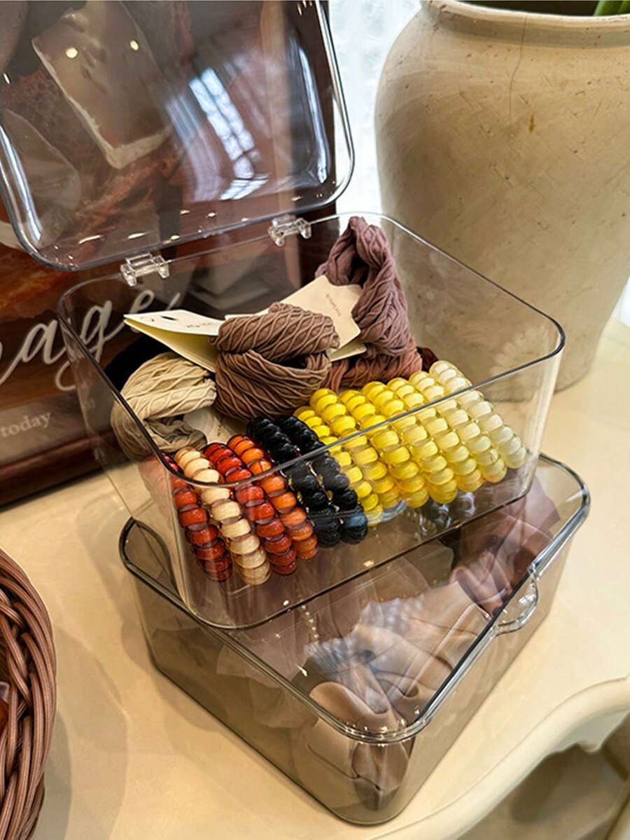 1 件珠宝收纳盒，翻盖透明防尘盒，适用于发夹、头带、松紧带桌面整理器，可堆叠收纳盒，适用于抽屉、梳妆台和浴室，返回学校