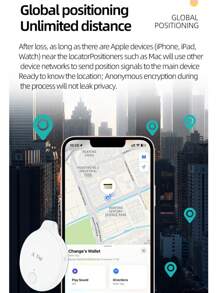 Global Positioning Anti Loss Device, Mini Intelligent Locator, One Click Search, Remote Search, Forget Notification, GPS Tracker. Global Positioning Compatible With The "Find My Global" Platform, Suitable For The Elderly, Children, Pets, Cars, Keys, Luggage And Other Anti Loss Reminders, Tracking And Location Search, Only Supports IOS