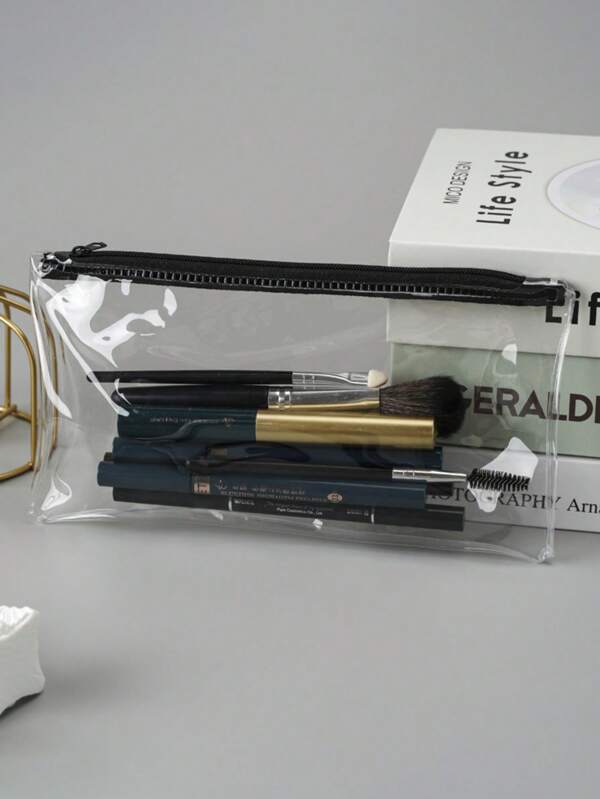 1pc/3pcs Transparent Pencil Case Travel Makeup Bag Pencil Case Transparent Pencil Case Storage Box, Suitable For School Office Supplies, Made Of Transparent Material, Clearly Visible.,Pencil Pouch,School Bag