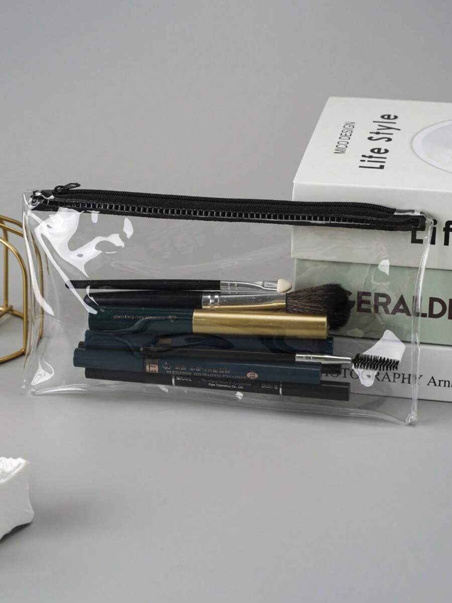 Estojo transparente para lápis, ideal para viagens (1 unidade, 3 unidades ou 10 unidades), perfeito para guardar maquiagem e outros materiais escolares e de escritório. Feito de material transparente para fácil visualização.