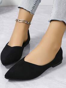Zapatos Planos Con Punta Fina De Moda,Zapatos Planos Simples Para Mujer, Elegante Estilo Para Verano Al Aire Libre, Zapatos - Negro - Ver 3