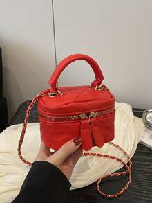 Lightweight Mini Bag, Chain Bag, Quilted Bag, Handbag, Bucket Bag, Suitable For Girls, College Students And Office Ladies, Perfect For Office, University, Work, Commuting, Outdoor Activities, Travel And Picnics - Red - View 7