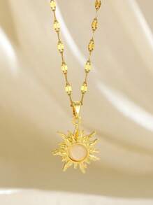 1pc Gold Elegant Fashion Sunflower Snowflake Eight-Petal Flower Man-Made Zirconia Pendant Stainless Steel Necklace For Girls Summer Daily Wear, Summer Holiday Beach Party Dance Travel Decoration Jewelry For Holiday Birthday To Give Her/Him A Beautiful Gift