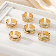1pc Fashionable Crystal Embellished Open Ring