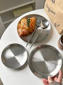 1pc Stainless Steel Round Plate, Refined Dessert Plate For Afternoon Tea, High-Quality Cake/Pastry/Sweet Dish, Minimalist Unique Design For Barbecue