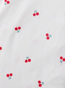 2 piezas Conjunto de pijama de manga corta para niños, nuevo estilo de verano cárdigan abierto con estampado de cerezas abstractas y lindas para niñas ropa de dormir y de estar por casa, adecuado para niñas