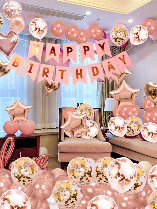 45 Stücke Geburtstags Party Dekoration Ballon & Girlanden Set, rosé goldene Ballons, Raum Dekoration, Szene Dekoration, Geburtstags Party Dekorations Zubehör, Weihnachten