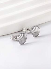 1 par de aretes con diseño de conchas simples de moda, de acero inoxidable en color dorado/plateado, para mujer y niña, a juego con el diario, resistentes a las alergias