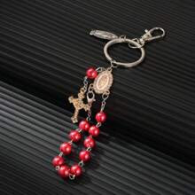 1pc Classic Glass & Resin Beaded Virgin Mary Pendant Keychain, Suitable For Bag Decor Or Gifting To Family And Friends Backpack For School