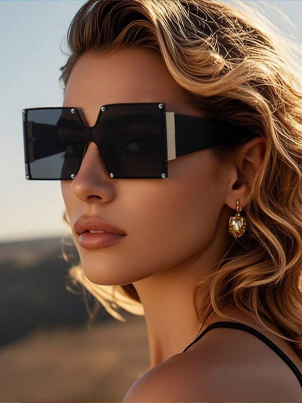 Classic Solid Color Polycarbonate (PC) Retro Square Frame Fashion Glasses, Suitable For Everyday Wear