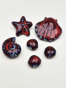 6pcs/Set Beach Vacation Style Ceramic Shell, Starfish, Conch, Scallop Beads, DIY Jewelry Making & Decoration Beads, Suitable For Necklace, Bracelet, Phone Chain, Earrings, Keychain