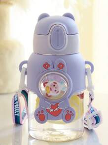 1 PIEZA/750ml(25.36oz) Botella de agua 3D de animal-Botella de agua muñeca 3D-Vaso con pajita de dibujos animados portátil-Vaso con pajita y correa elástica-Vaso de agua con buen aspecto para niños y niñas-Diseño lindo de conejo/dinosaurio/astronauta, jarra deportiva a prueba de fugas con correa y pajita emergente