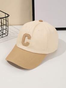 1 件男士卡其色字母“C”软顶可调节棒球帽，休闲学院风，适合日常运动装