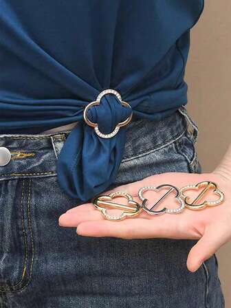 3 piezas Clip de corbata para camisas de mujer, Hebilla de bufanda de mujer, Hebilla de cinturón, Accesorios de ropa de moda de metal, Accesorios de anillo, Adecuado para camisetas (2 dorados y 1 plateado) para vestir