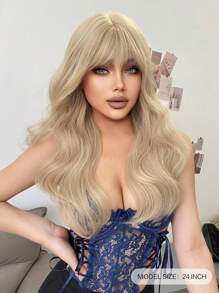 1-Piece Synthetic Heat Resistant Curly Hair With Bangs Wig Color 24 Inch Woven Daily Natural Realistic Wig