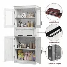 170CM Tall Bathroom Cabinet, Slim Storage Cabinet, Freestanding Narrow Pantry Cabinet With Adjustable Shelves For Kitchen Bathroom Living Room Home Office