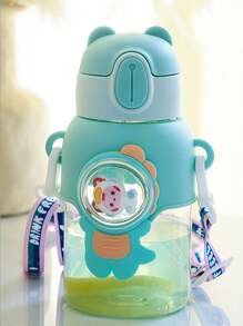 1 PIEZA/750ml(25.36oz) Botella de agua 3D de animal-Botella de agua muñeca 3D-Vaso con pajita de dibujos animados portátil-Vaso con pajita y correa elástica-Vaso de agua con buen aspecto para niños y niñas-Diseño lindo de conejo/dinosaurio/astronauta, jarra deportiva a prueba de fugas con correa y pajita emergente