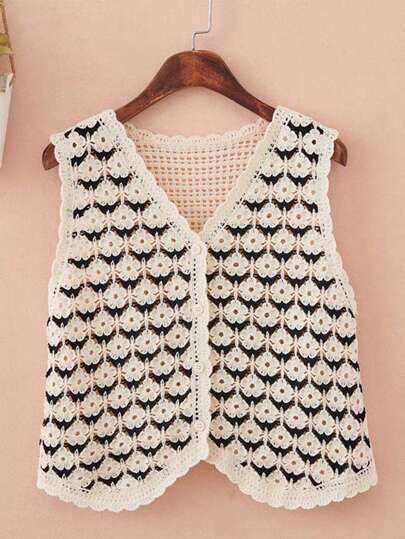 Colete de malha floral moderno feminino