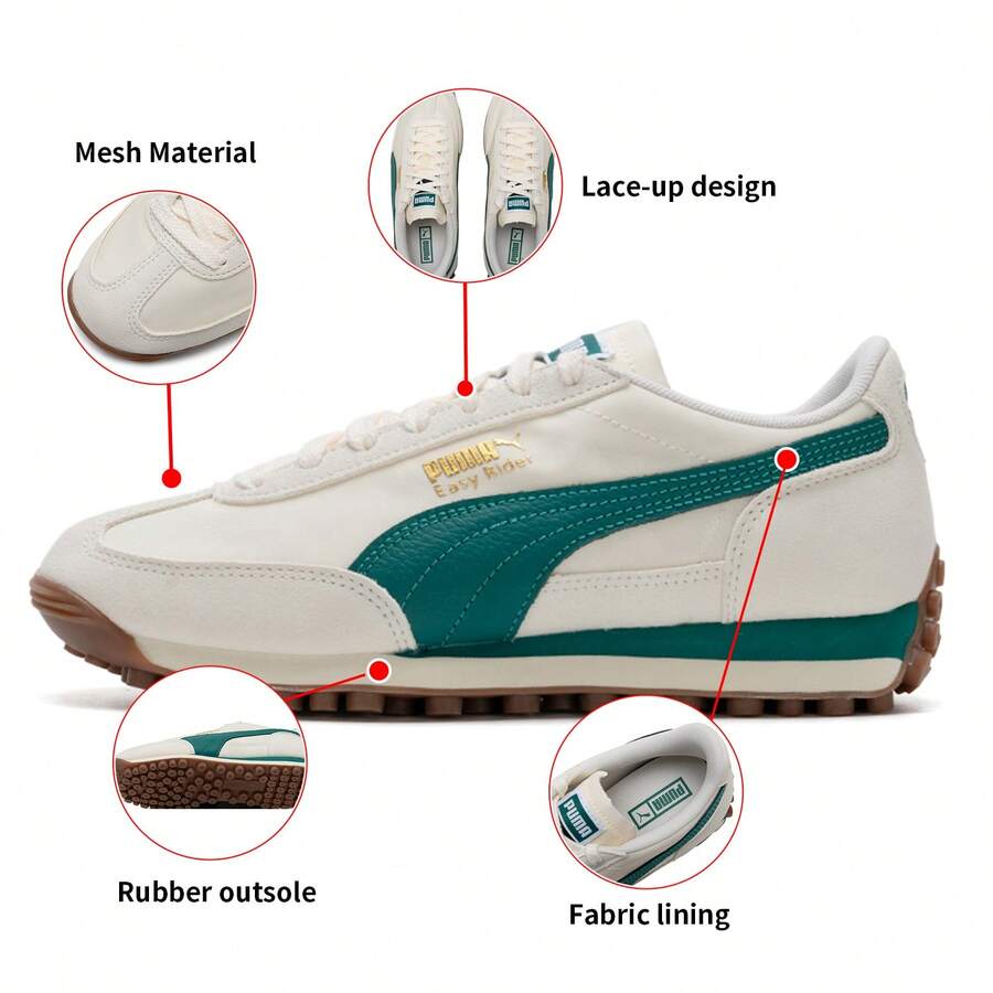 Puma 男女通用 Easy Rider 尼龙休闲舒适运动鞋，低帮休闲鞋，情侣鞋 403146-06 - 米白色-綠色-金色 - 查看 1