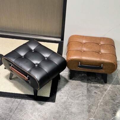 Wooden & Leather Lightweight Shoe Changing Bench, Soft Padded Foot Rest Stool, Minimalist Design, Living Room, Entryway, Decorative, Small Bench